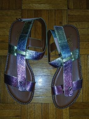 Franco Sarto Iridescent Multicolor Metallic Leather Sandals